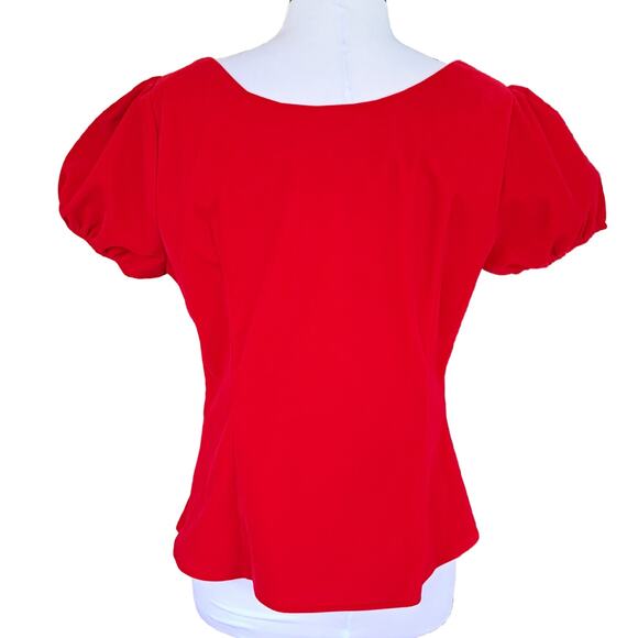 Collectif x Modcloth Retro Red Velvet Top Puff Sleeve Bow Size 14 Holiday Xmas - Picture 2 of 9
